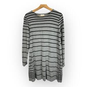 J Jill Womens size Medium Striped Tunic Jersey Knit Shirt Dress Gray